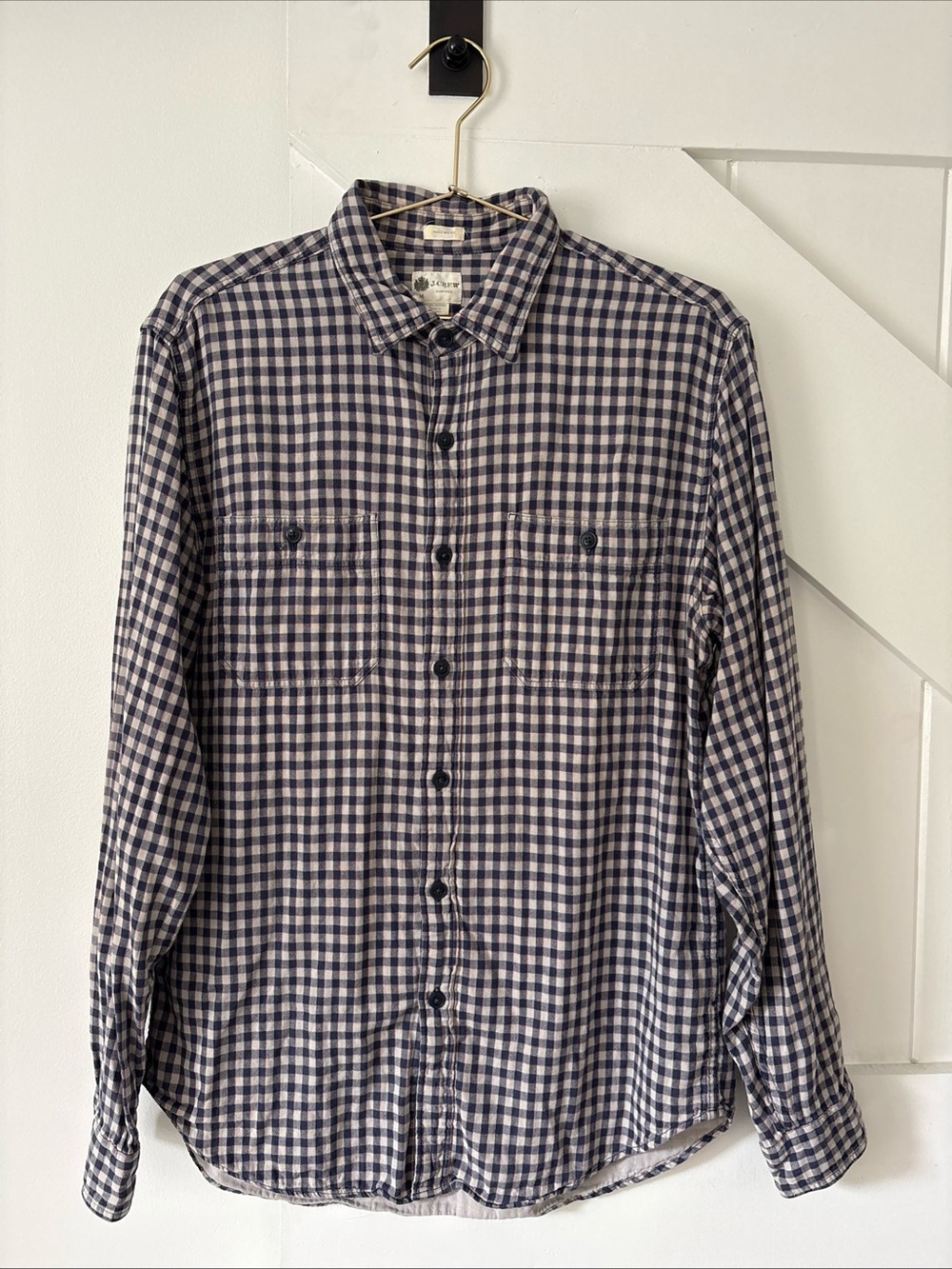 J. Crew Tailored Fit Button Up Mens Shirt Plaid Medium Blue Gray 100% Cotton